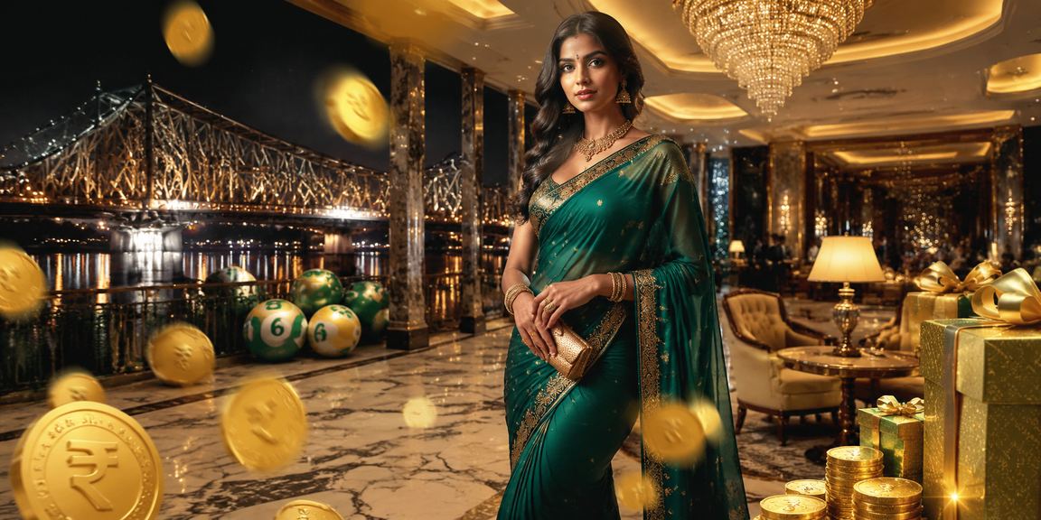 Indian woman enjoying digital lottery on mobile device in Kolkata
