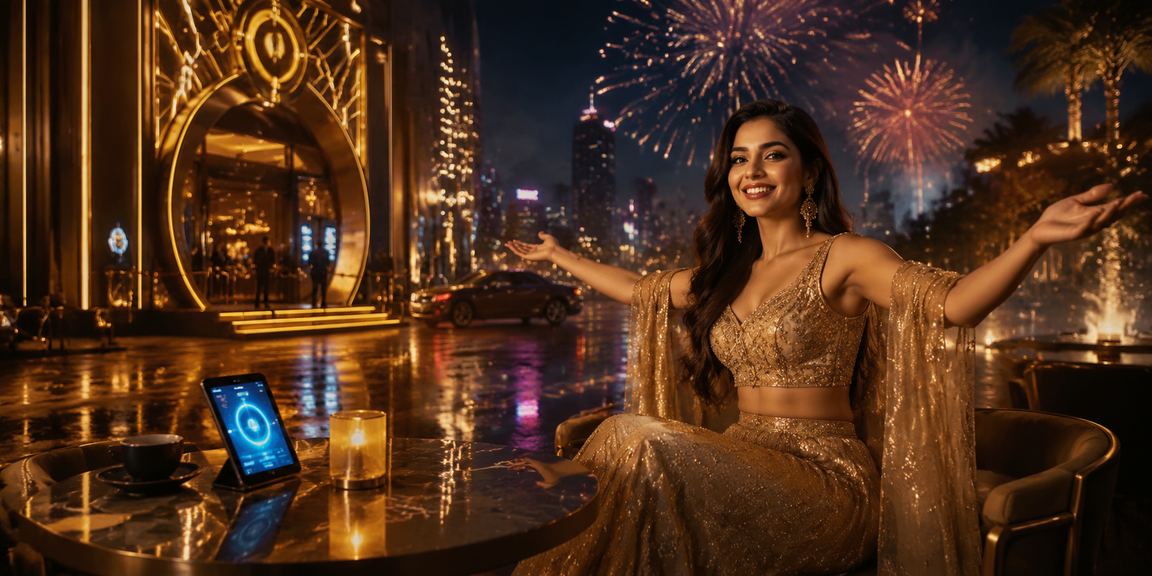 Person using mobile payment system during Bollywood-themed event in Mumbai